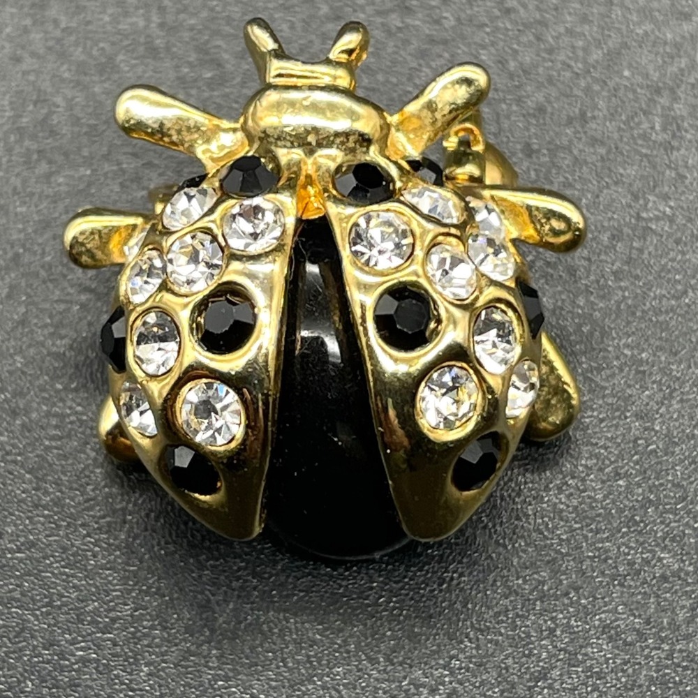 Vintage Beetle Scarab‎ Brooch Pin Faux Black Onyx and Rhinestone